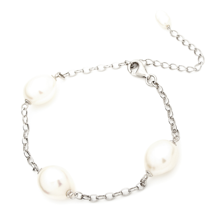Irregular Pearl and Silver chain bracelet